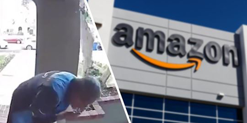 Repartidor de Amazon es captado cuando riega su saliva en un paquete que entregaba