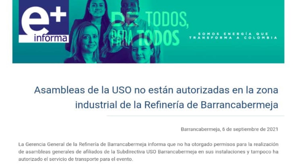 “Ecopetrol no garantiza el libre ejercicio de la actividad sindical”: USO B/bermeja